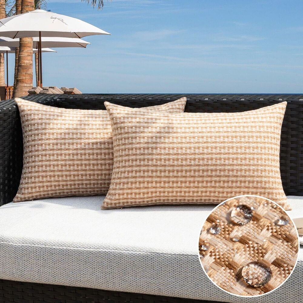 12x20 Inch, Set of 2, Outdoor Waterproof Throw Pillow Covers (Light Brown)